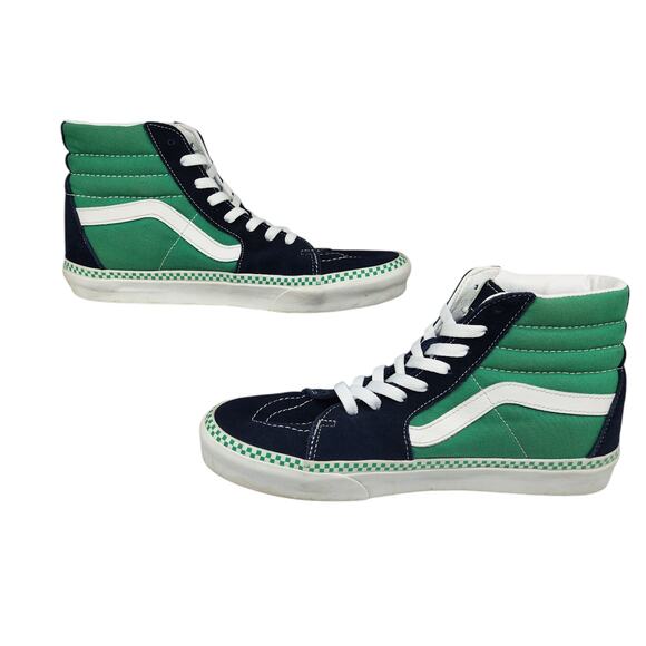 Vans Shoes Mens 9.5 High Tops Green Navy Blue White Suede Fabric Checkered main image 12